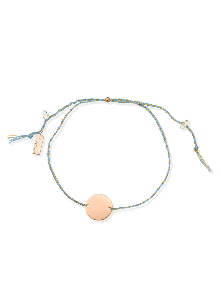 round plaque cotton bracelet with herkimer quartz | engravable