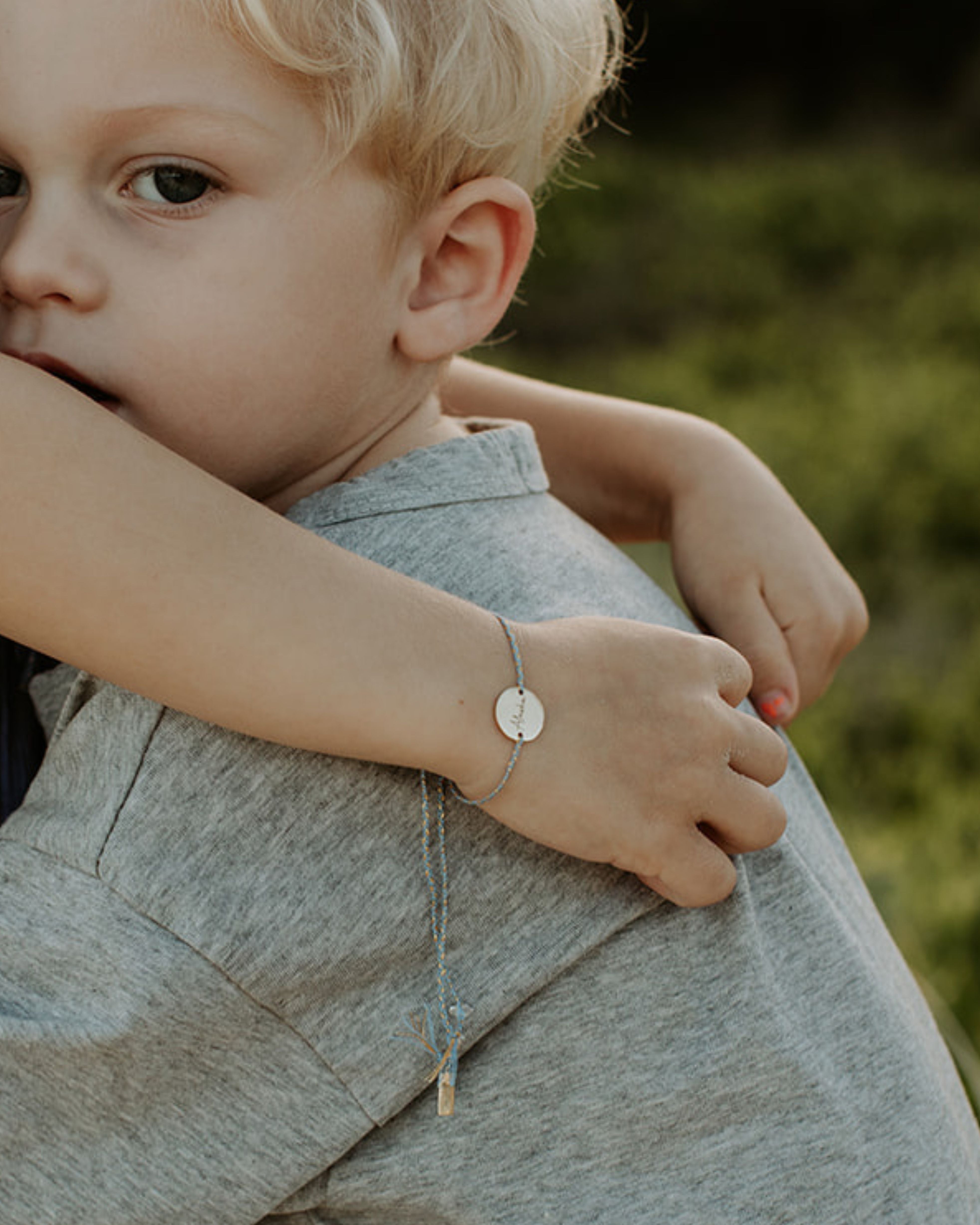 round plaque cotton bracelet with herkimer quartz | engravable